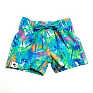 George Hats Neon Palm Tree Swim Trunks Made in USA Size 2XS 1-6 mos